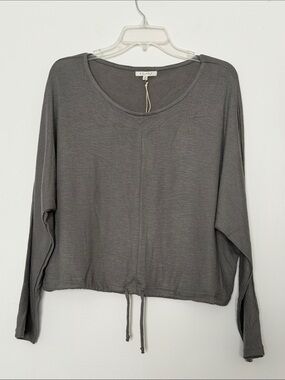 Z Supply Gray Drawstring Hem Lightweight Long Sleeve Tee